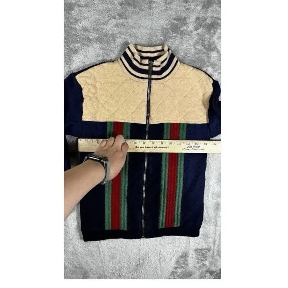 Vintage Gucci Web Stripe Zip Jacket Sweater Navy Cream Size 8